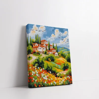 Colorful Countryside Village paint by numbers for adults DIY painting kit