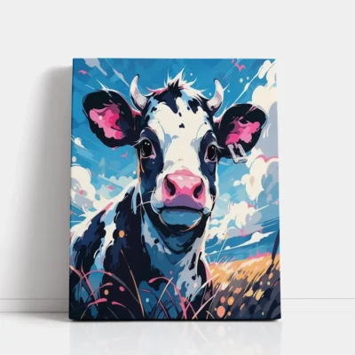 Colorful Cow Portrait in Open Field paint by numbers for adults DIY painting kit