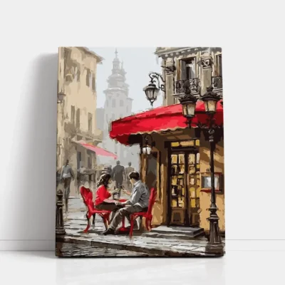 Cozy Café Street Scene paint by numbers for adults DIY painting kit