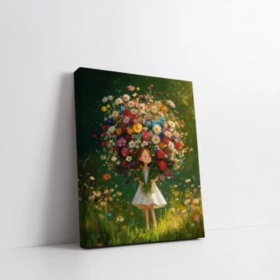 Framed cute girl wildflower bouquet paint by numbers floral wall art