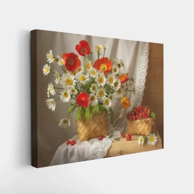 Framed Daisies and Poppies in Soft Light paint by numbers floral wall art