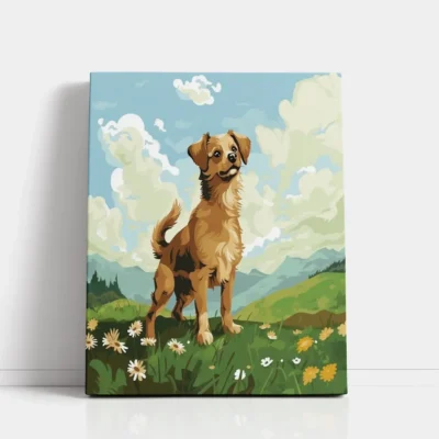 Dog Standing in Flower Fields paint by numbers for adults DIY painting kit