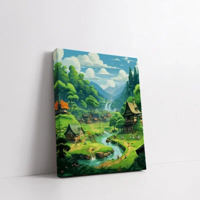 Framed Enchanted Village Fantasy paint by numbers fantasy wall art