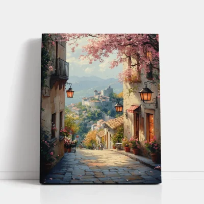 European Street with Castle View paint by numbers for adults DIY painting kit