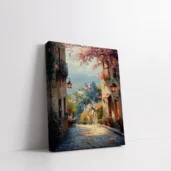 Framed European Street with Castle View paint by numbers castle wall art