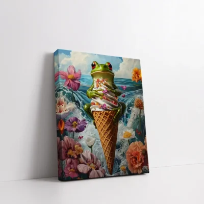 Framed Frog on Ice Cream Cone paint by numbers whimsical animal wall art