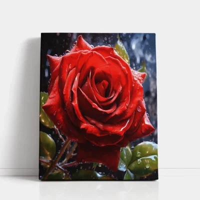 Full-Bloom Red Rose with Dew paint by numbers for adults DIY painting kit
