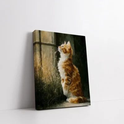 Framed Ginger Cat Gazing Out the Window paint by numbers cat wall art