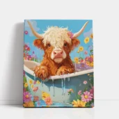 Highland Calf in Bathtub with Flowers paint by numbers for adults DIY painting kit