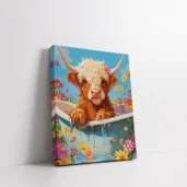 Framed Highland Calf in Bathtub with Flowers paint by numbers animal wall art
