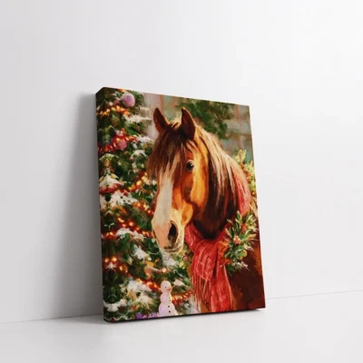 Framed Horse with Scarf at Christmas paint by numbers winter wall art