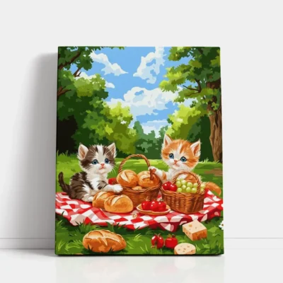 Kittens Picnic in the Park paint by numbers for adults DIY painting kit