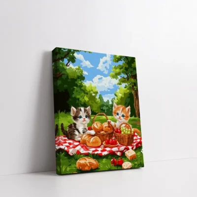Framed Kittens Picnic in the Park paint by numbers cat wall art