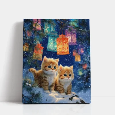 Kittens Under Hanging Lanterns paint by numbers for adults DIY painting kit