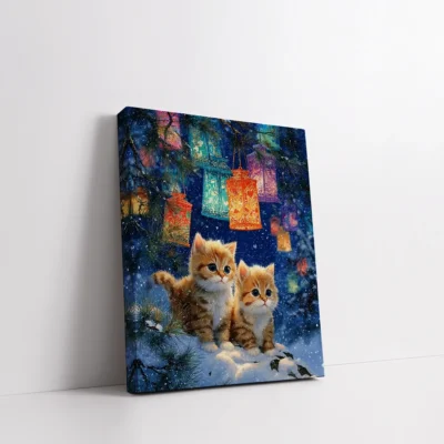 Framed Kittens Under Hanging Lanterns paint by numbers cat wall art