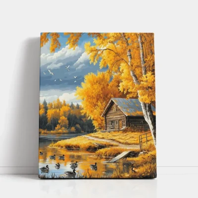 Lakeside Cabin Autumn paint by numbers for adults DIY painting kit