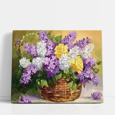 Lilacs and Roses in a Woven Basket paint by numbers for adults DIY painting kit
