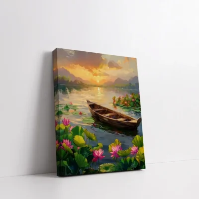 Framed Lotus Lake Serenity paint by numbers lotus lake wall art