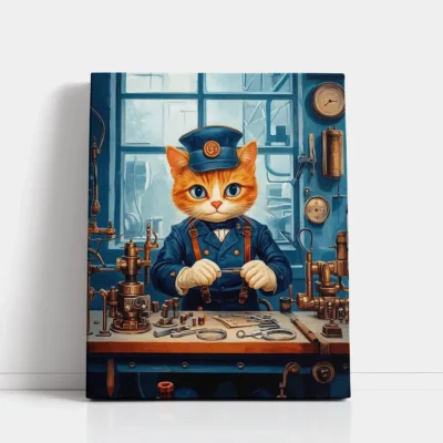 Mechanic Cat in Workshop paint by numbers for adults DIY painting kit