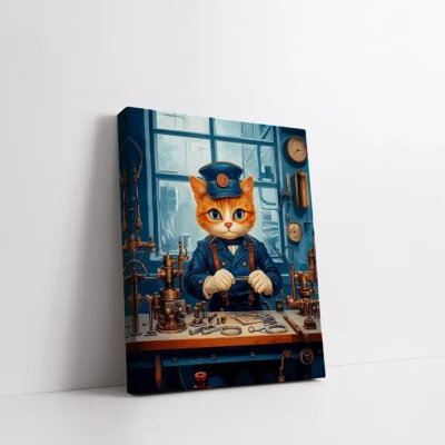 Framed Mechanic Cat in Workshop paint by numbers cat wall art