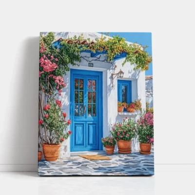 Mediterranean Blue Door Home Entry paint by numbers for adults DIY painting kit