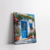 Framed Mediterranean Blue Door paint by numbers coastal doorway wall art