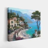 Framed Mediterranean Seaside Serenity paint by numbers coastal wall art