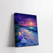 Framed Moonlit Beach with Shells paint by numbers coastal wall art