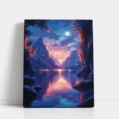 Moonlit Mountain Lake Valley paint by numbers for adults DIY painting kit