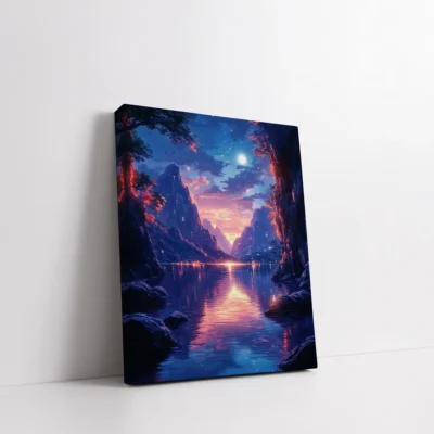 Framed Moonlit Mountain Lake Valley paint by numbers night landscape wall art