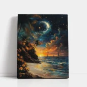 Moonlit Tropical Beach with Sailboats paint by numbers for adults DIY painting kit