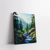 Framed Mountain Stream in Pine Forest paint by numbers forest wall art
