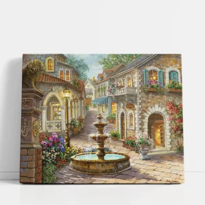 Old Stone Village Courtyard paint by numbers for adults DIY painting kit