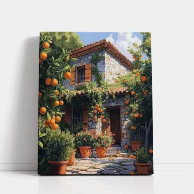 Oranges & Rustic Stone Home paint by numbers for adults DIY painting kit