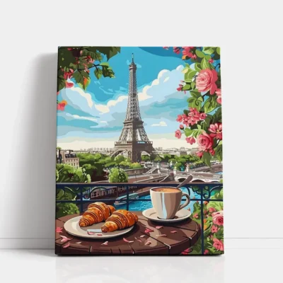 Paris Breakfast View paint by numbers for adults DIY painting kit