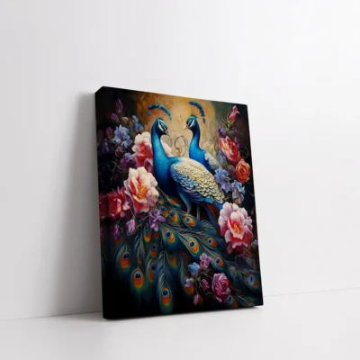Framed Peacocks with Flowers paint by numbers peacock wall art
