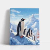 Penguin Family on Snowy Mountain paint by numbers for adults DIY painting kit
