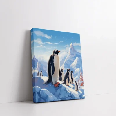 Framed Penguin Family on Snowy Mountain paint by numbers winter animal wall art