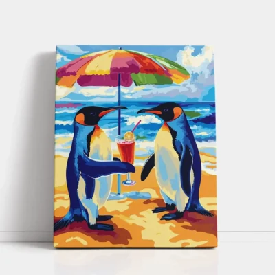 Penguin Happy Hour paint by numbers for adults DIY painting kit