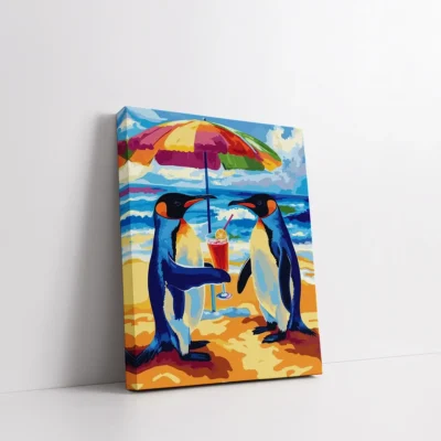 Framed Penguin Happy Hour paint by numbers penguin wall art