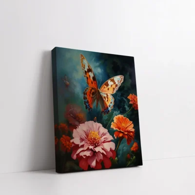 Framed Petals Beneath Soft Wings paint by numbers floral butterfly wall art