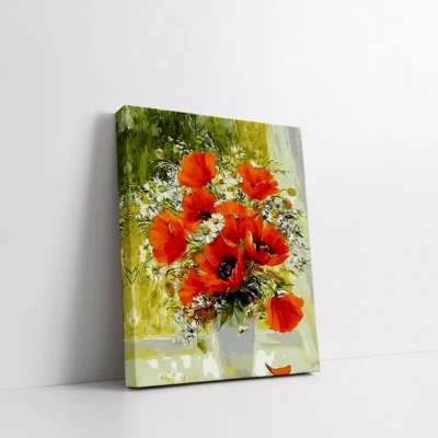 Framed Poppies in Morning Light paint by numbers poppy flower wall art