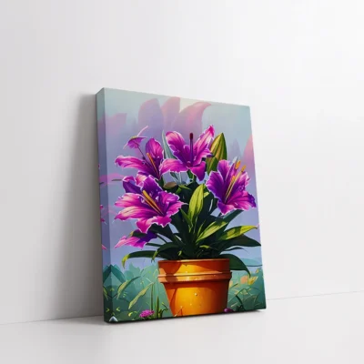 Framed Purple Lilies in a Pot paint by numbers floral wall art