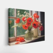 Framed Red Poppies in a Glass Vase by the Window paint by numbers floral wall art