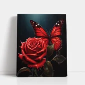 Red Rose with Butterfly paint by numbers for adults DIY painting kit