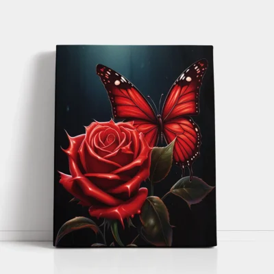Red Rose with Butterfly paint by numbers for adults DIY painting kit