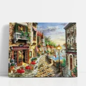 Riverside Café Street paint by numbers for adults DIY painting kit