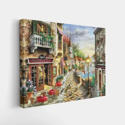 Framed Riverside Café Street paint by numbers riverside café wall art