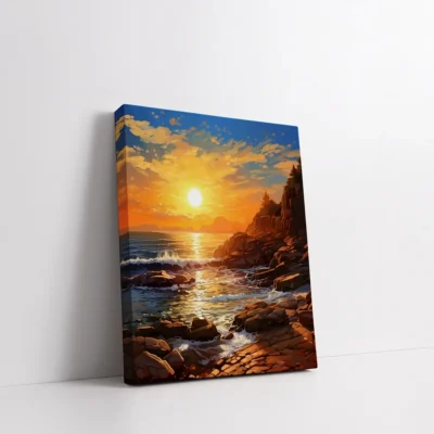Rocky Beach Sunset with Waves paint by numbers for adults DIY painting kit
