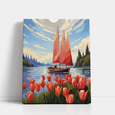 Sailing Through Spring paint by numbers for adults sailboat DIY painting kit